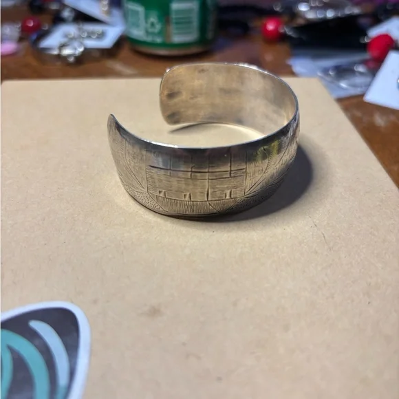 Engraved Silver Cuff Bracelet - Picture 2 of 4